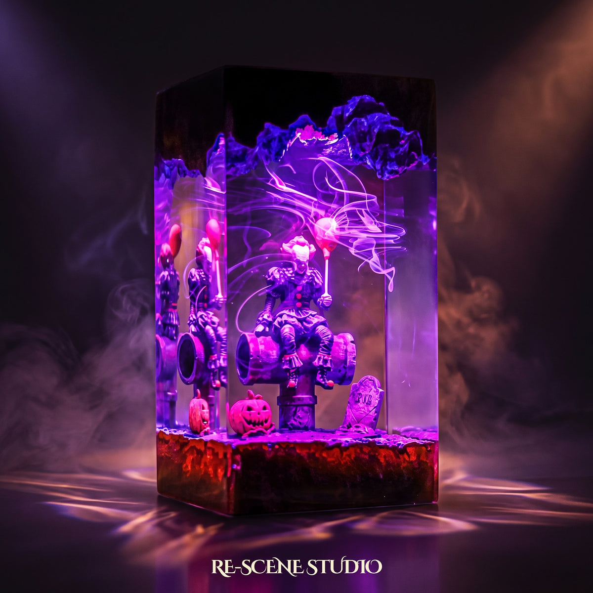 Glowing Pennywise Resin Lamp V2: Stephen King's IT fan decor sealed in crystal-clear epoxy resin