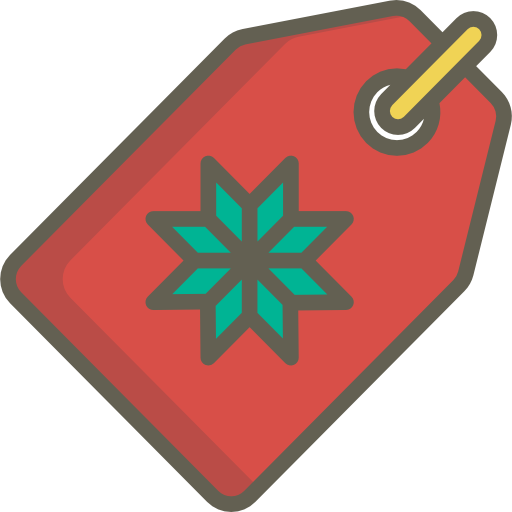 Red price tag with a green star symbol on a white background