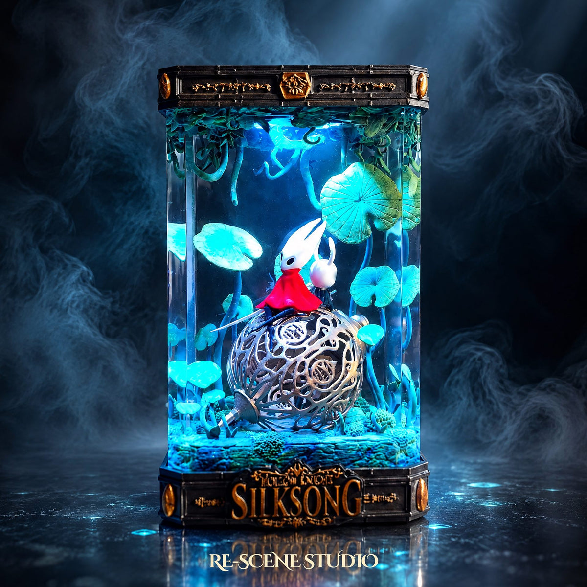 The Knight & Hornet Resin Lamp V2 (Hollow Knight: Silksong) — hand-poured epoxy resin lamp glowing in 16 RGB colors